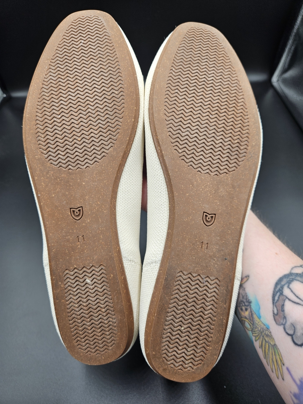 Rothy’s Cream Knit Flats w/ Floral Applique Blue Insole Size 11 Breathable Soft - Picture 7 of 7